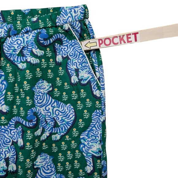 Printfresh Tiger Queen Cropped PJ Pants Womens Blue Jade Organic Cotton Size XL - Picture 12 of 12